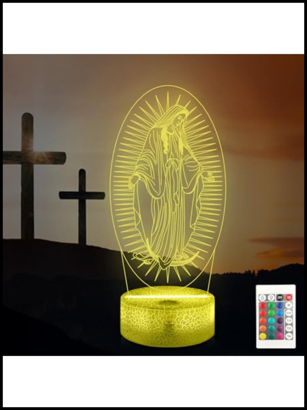 Virgin Mary 3D Illusion LED Night Light Remote 16 Color Changing